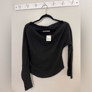 Black/Grey Free People Cowl Neck thermal shirt